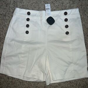 Ann Taylor Cream High Waist Shorts with Button Accents